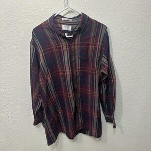 Burgundy and black plaid button-up shirt
